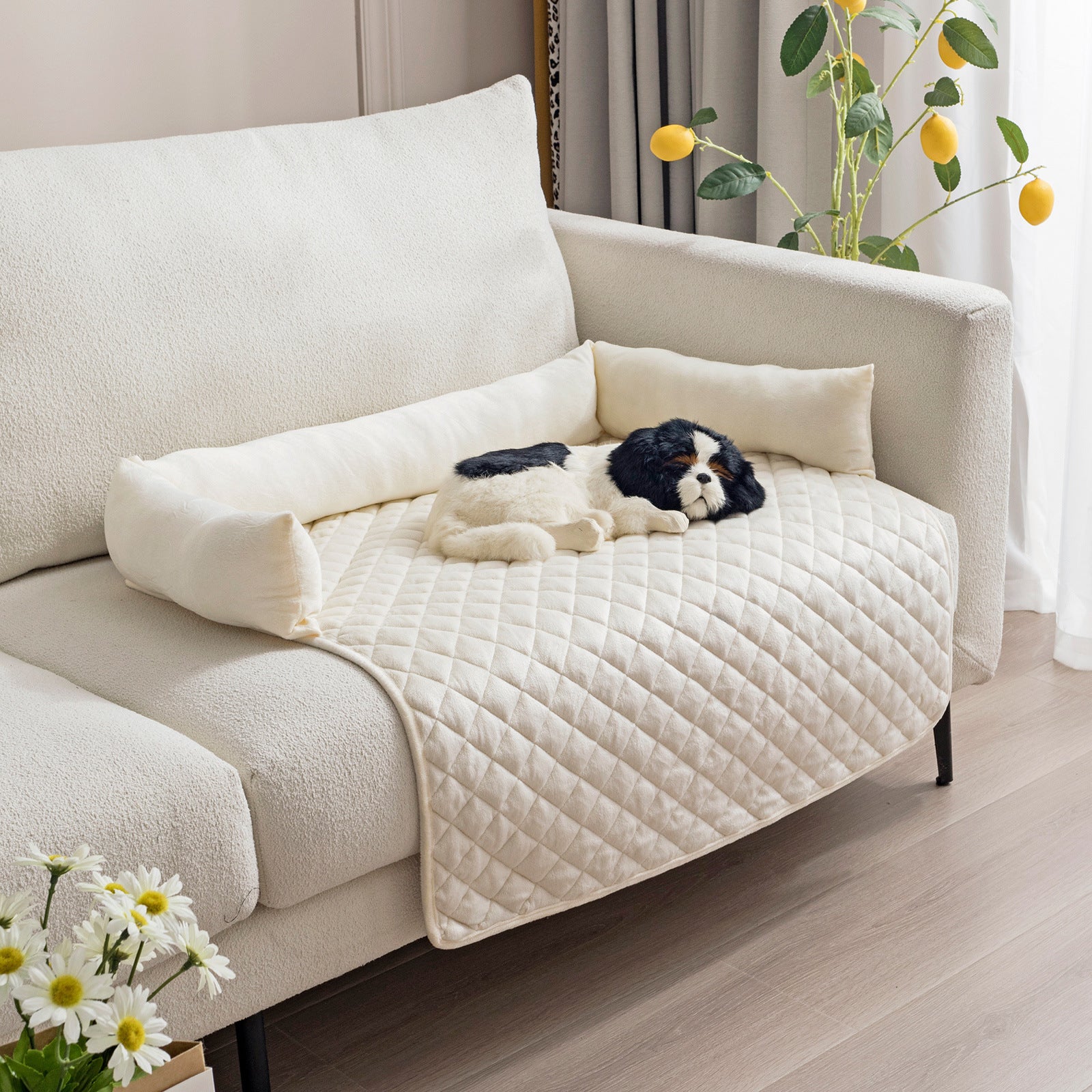 Dog Sofa Bed with Built-In Furniture Protection Cover