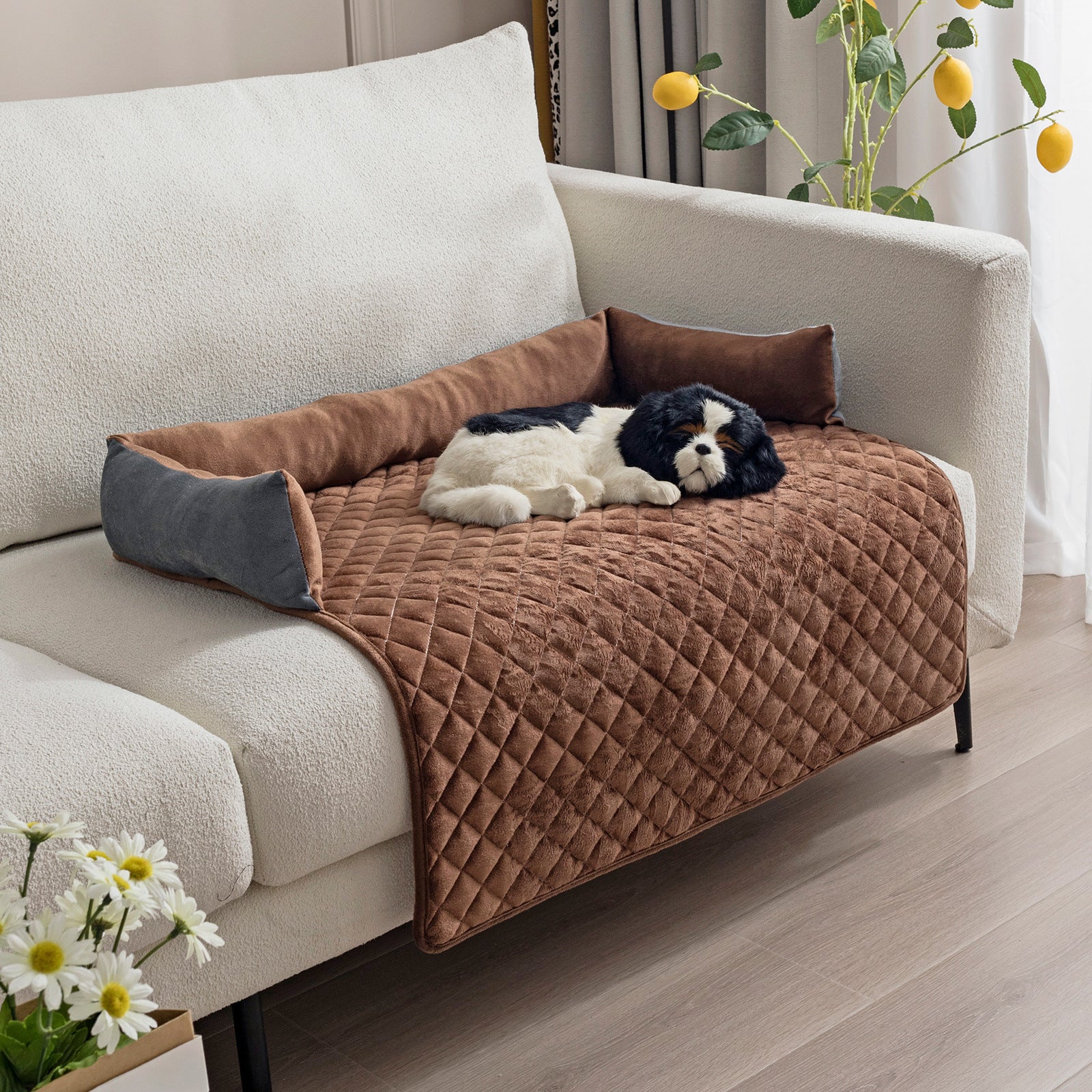 Dog Sofa Bed with Built-In Furniture Protection Cover
