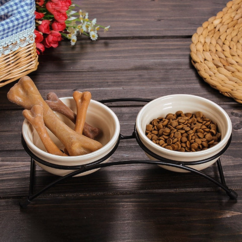 Dual Pet Bowl with Stylish Iron Stand