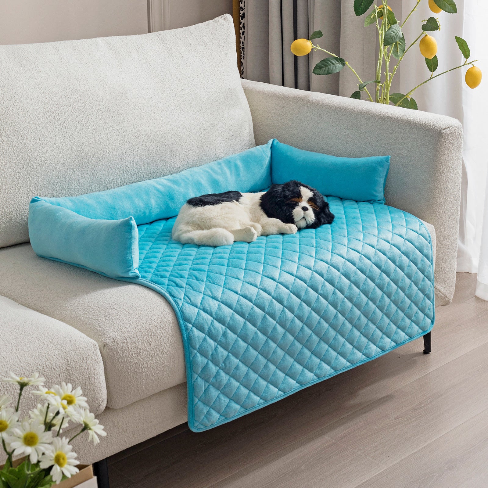 Dog Sofa Bed with Built-In Furniture Protection Cover