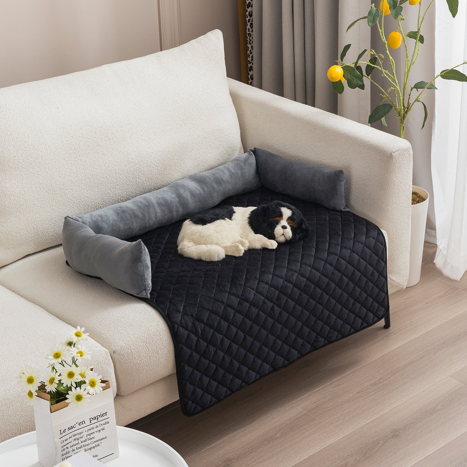 Dog Sofa Bed with Built-In Furniture Protection Cover