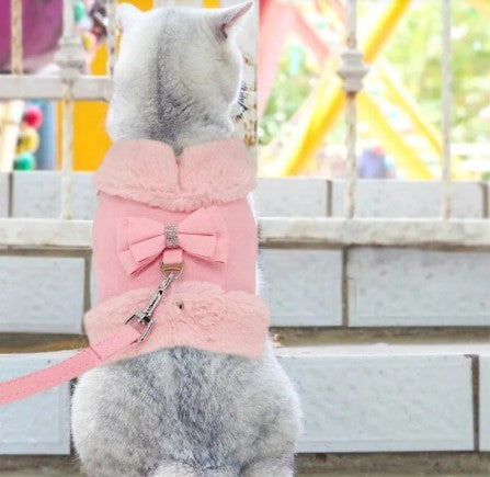 Adorable Puppy Harness & Leash with Bow Tie