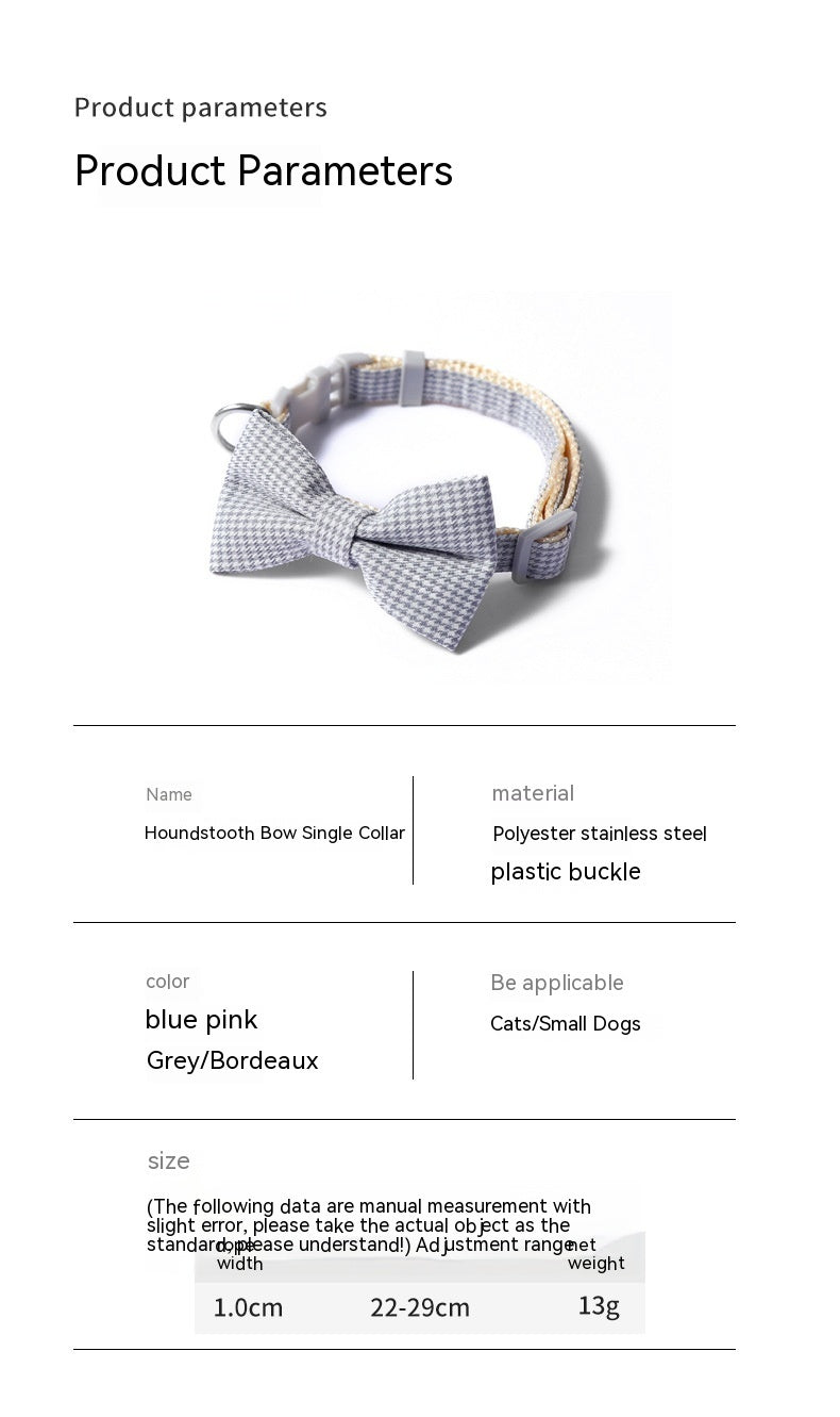 Stylish Houndstooth Bow Collar for Pets